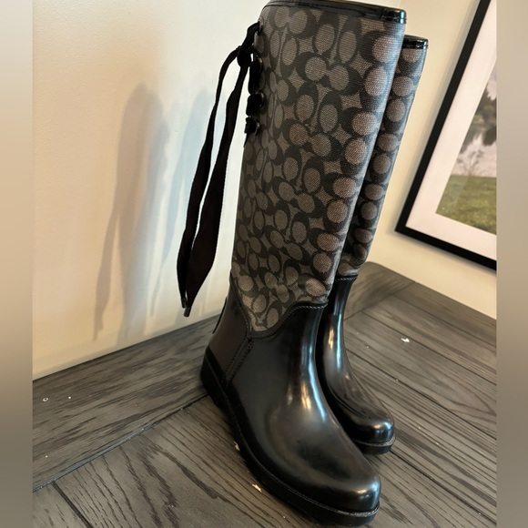 Coach Logo Tristee Black 15" Tall Rain Boot - Picture 2 of 8